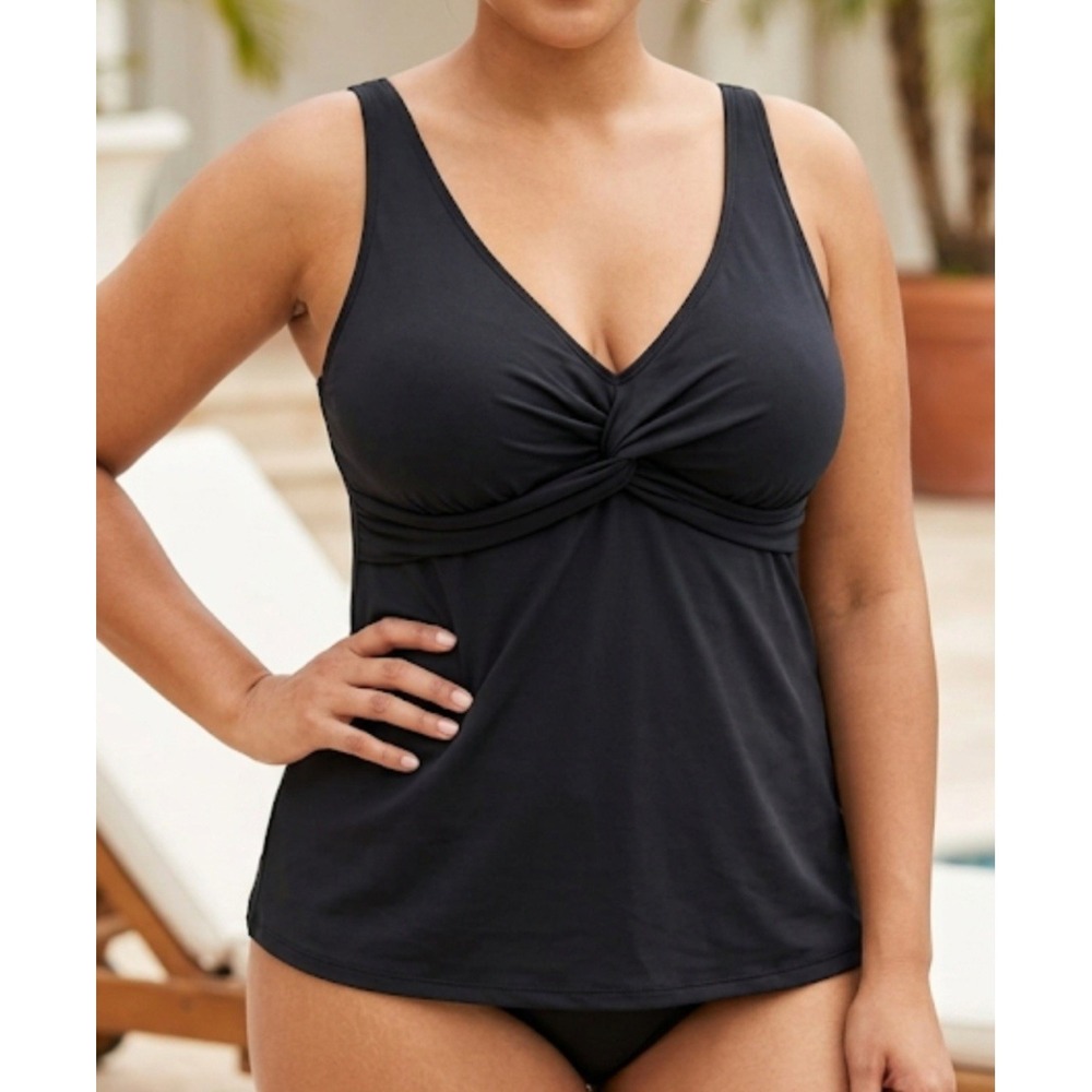 Leilani‎ Solid Black Twist Front One Piece Swimdress Size Plus 24W